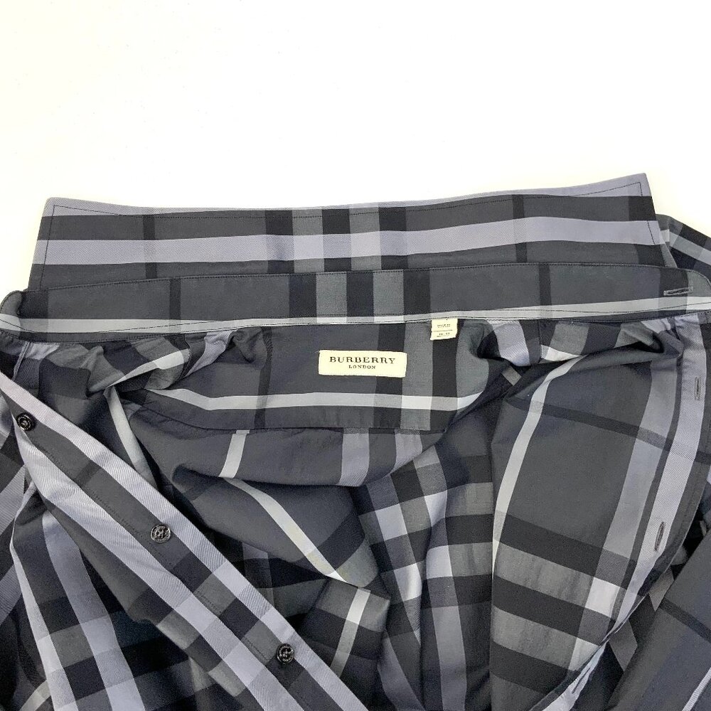 Burberry London Charcoal Gray Check Cotton Button Down Shirt Sz 16/34-35 - Picture 12 of 16